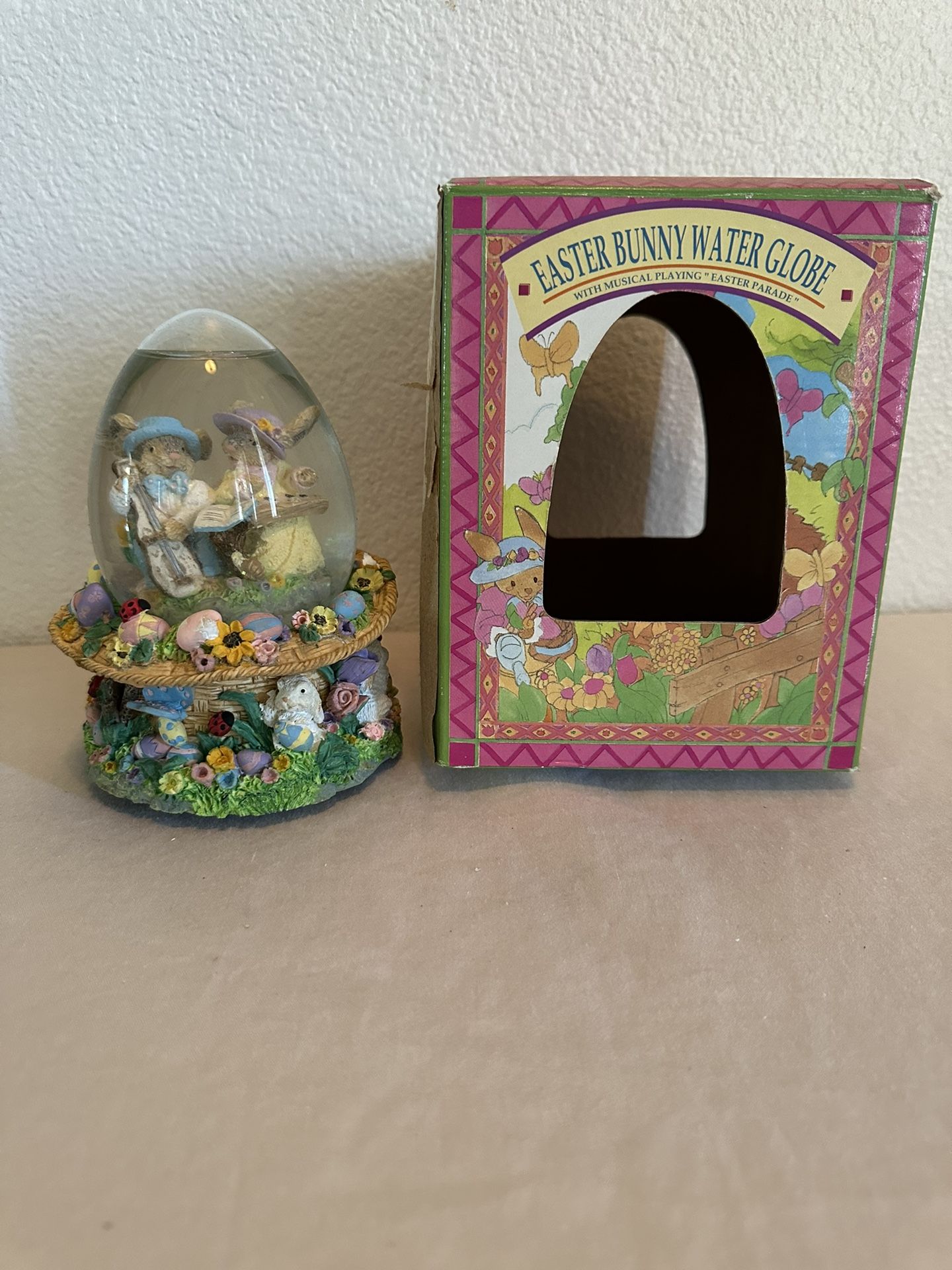 Easter Bunny Musical Easter Parade Spring Water Globe Egg Shape Glass Dome