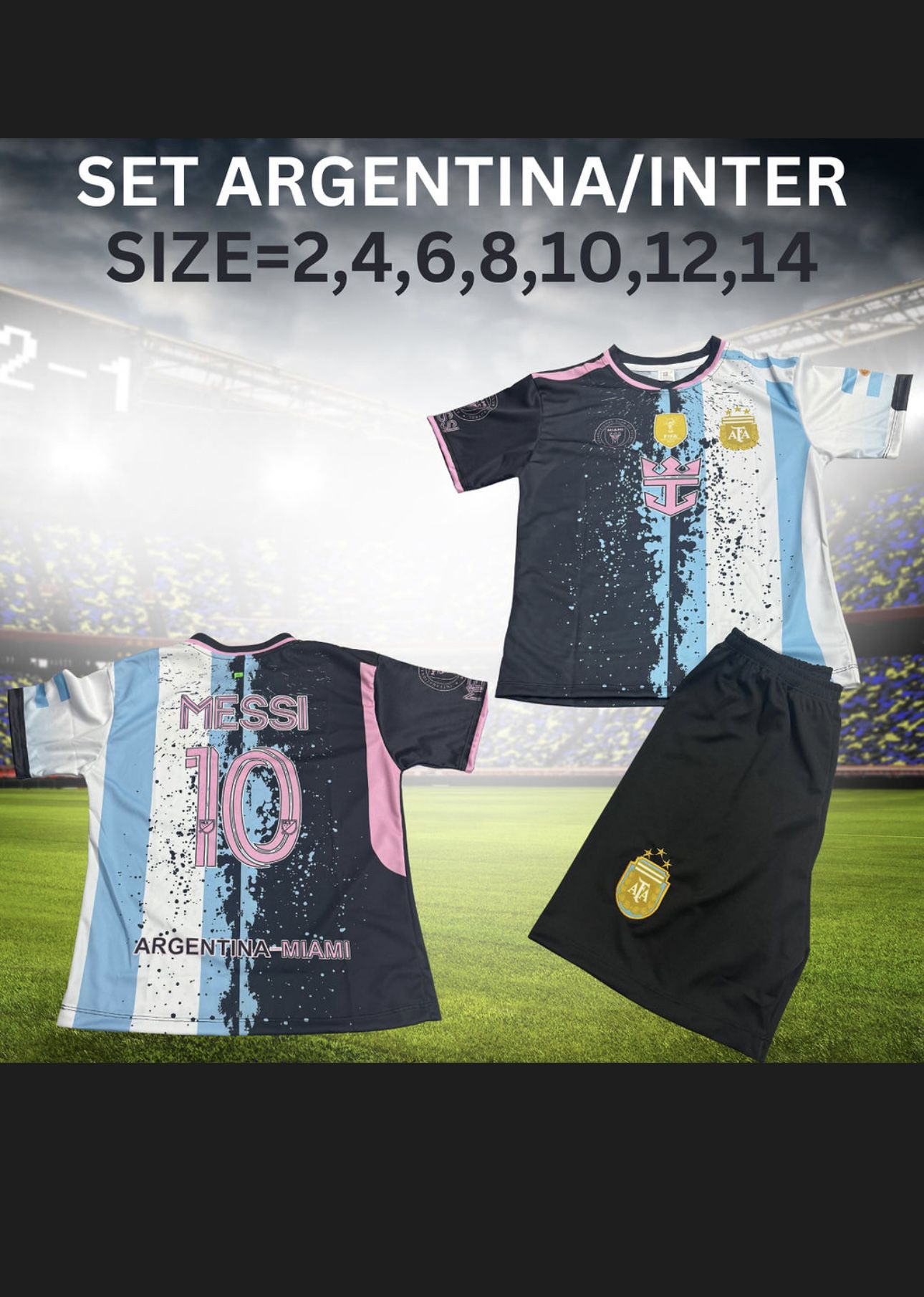 Unbranded Argentina/Inter Miami Soccer Team Uniform Blue Size Kids