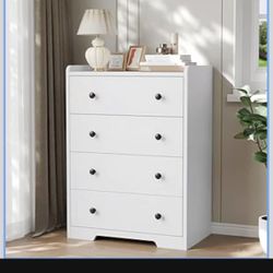 4 Drawer Dressers Chest of Drawers, Modern Tall Dresser, Wood Drawer Chest Storage Cabinet for Living Room, Hallway, Entryway, Home Office, Ivory Whit