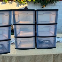 3 Plastic 3 Drawers Organizers $15 Each Or $40 For All 3  Tall 24” Long 12” Wide 14 1/2” 