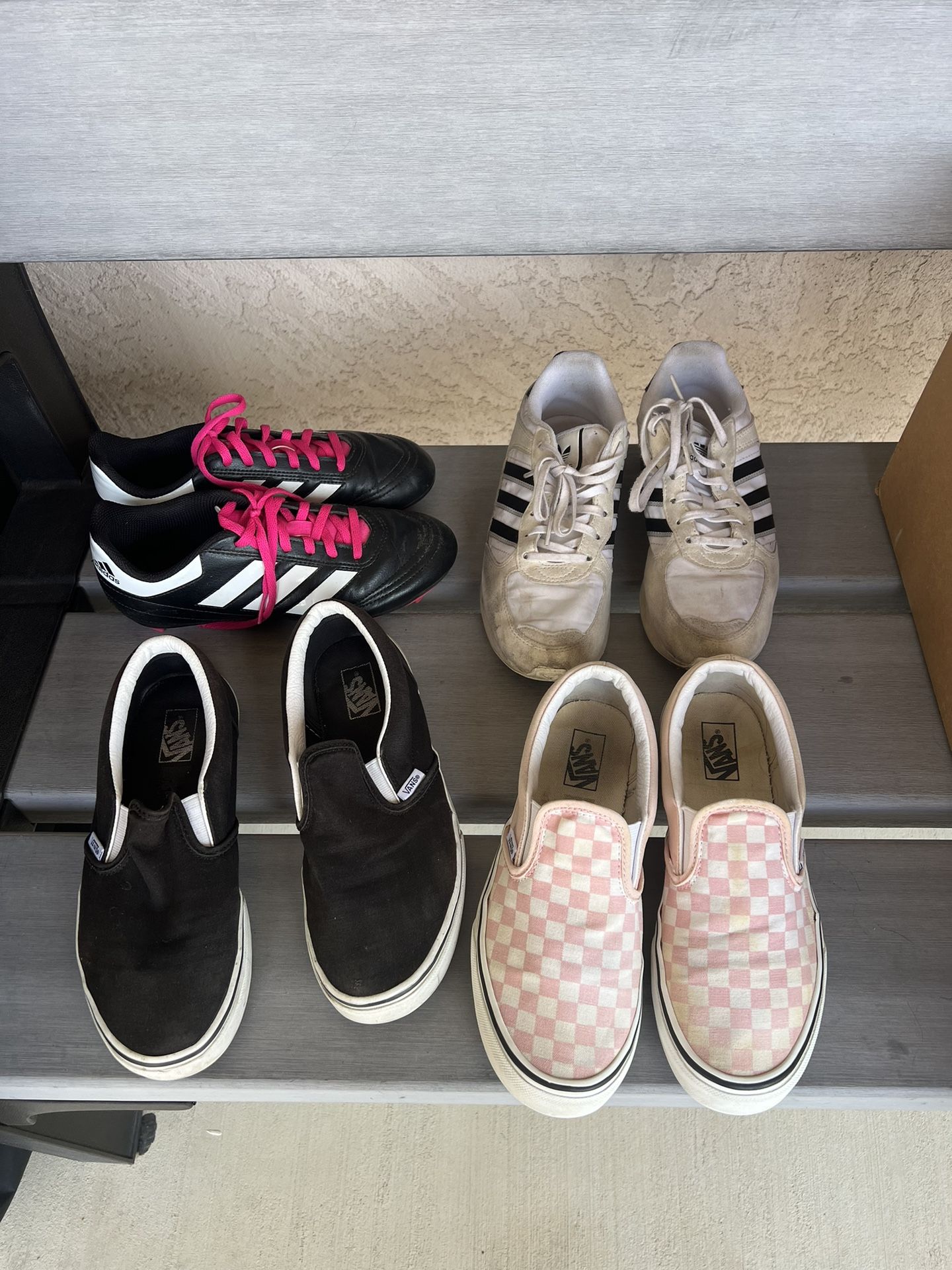 4 Pairs Of Shoes Vans, Adidas Size 4.5 For Girls