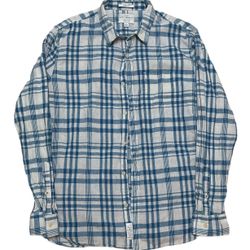Lucky Brand Button Up Men’s L Blue White Plaid Pocket Long Sleeve Casual Preppy