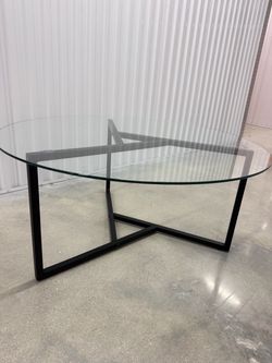 Glass Coffee Table with Black Metal Base