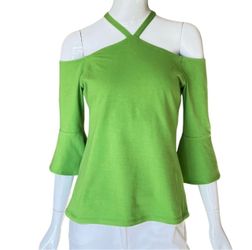 Boston Proper Lime Green Cold-Shoulder Halter Tank Top