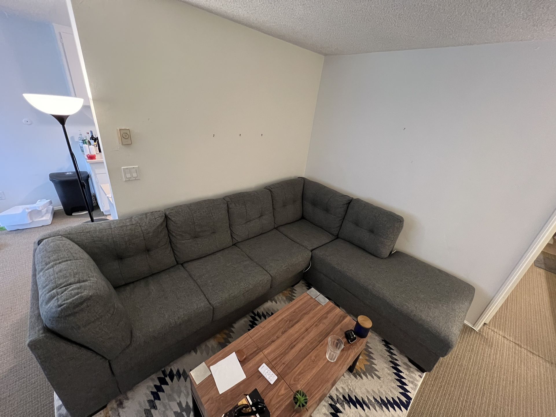 Living Spaces Arrowmask Charcoal 2 Piece 115" Sleeper Sectional With Right Arm Facing Corner Chaise