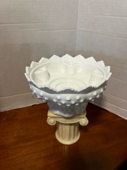 Vintage 1980s Fenton Hobnail Milk Glass Candle Bowl Centerpiece (Marked)