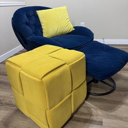 Chair With Blue And Yellow Ottoman 