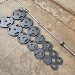Olympic Weight Plates Set With Barbell 