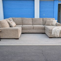 Light Taupe U Shaped Sectional Couch Sofa