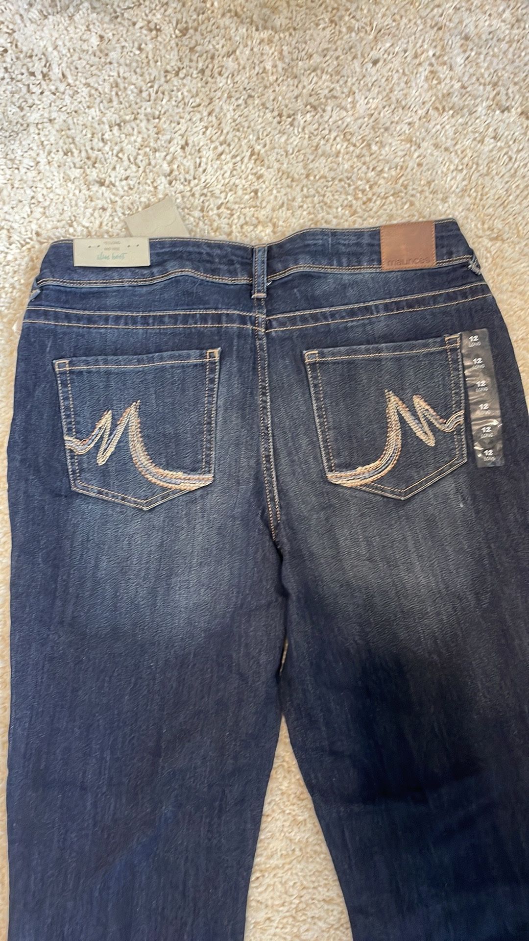 Maurice’s dark blue slim boot jeans 12 midrise denim flex 33 length long new women’s