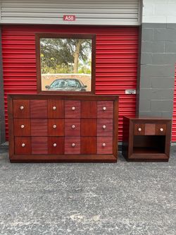 Wood Dresser with Mirror and Nightstand Set