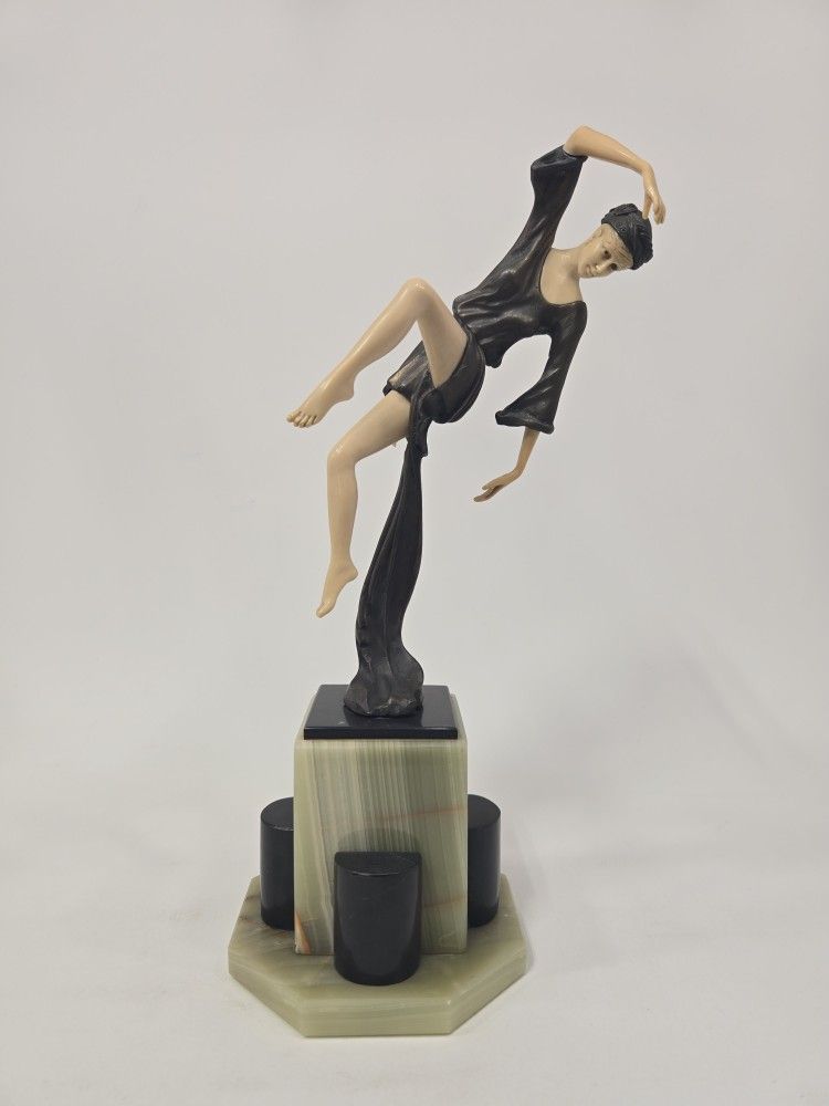 Vintage Art Deco Copy Autumn Dancer by Ferdinand Preiss On Onyx Base