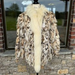 Repair Canadian Lynx Fur Bomber Jacket Women’s Small Vintage Fox Trim White Spotted