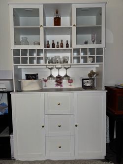 Elegant Multi-Functional White Hutch / Home Bar