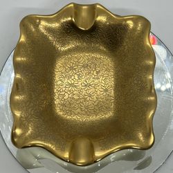  Vintage 5" × 4" Pickard China Made In USA Gold Ashtray #136 Embossed Florals   This vintage Pickard ashtray is a true gem for collectors. Crafted in 