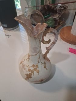 Antique Porcelain Ewer Vase with Gold Floral Detail