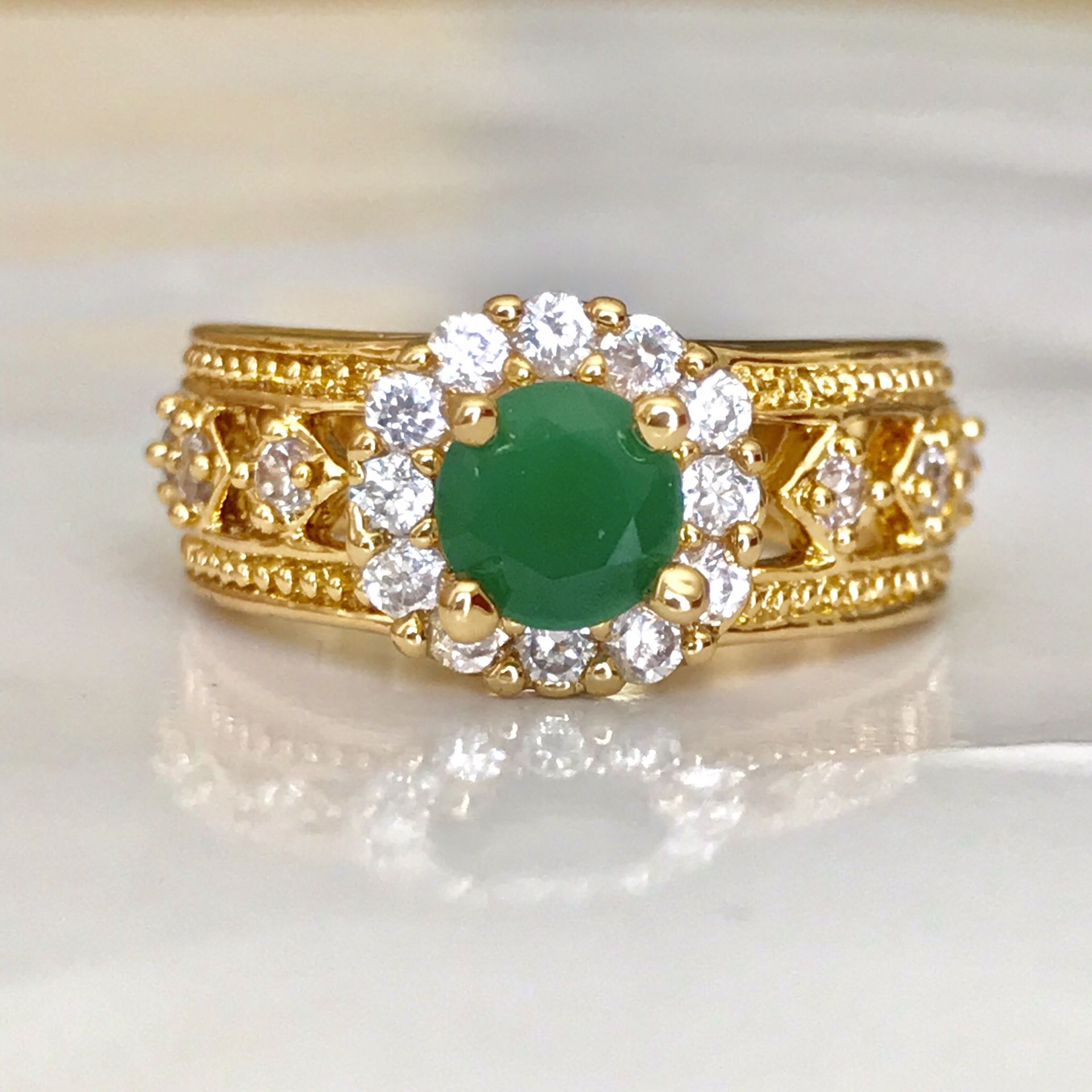 18k gold plated lab emerald ring women’s jewelry accessory