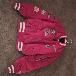 Men's San Francisco 49ers Scarlet/Black Reversible Full-Zip Bomber Jacket Size M