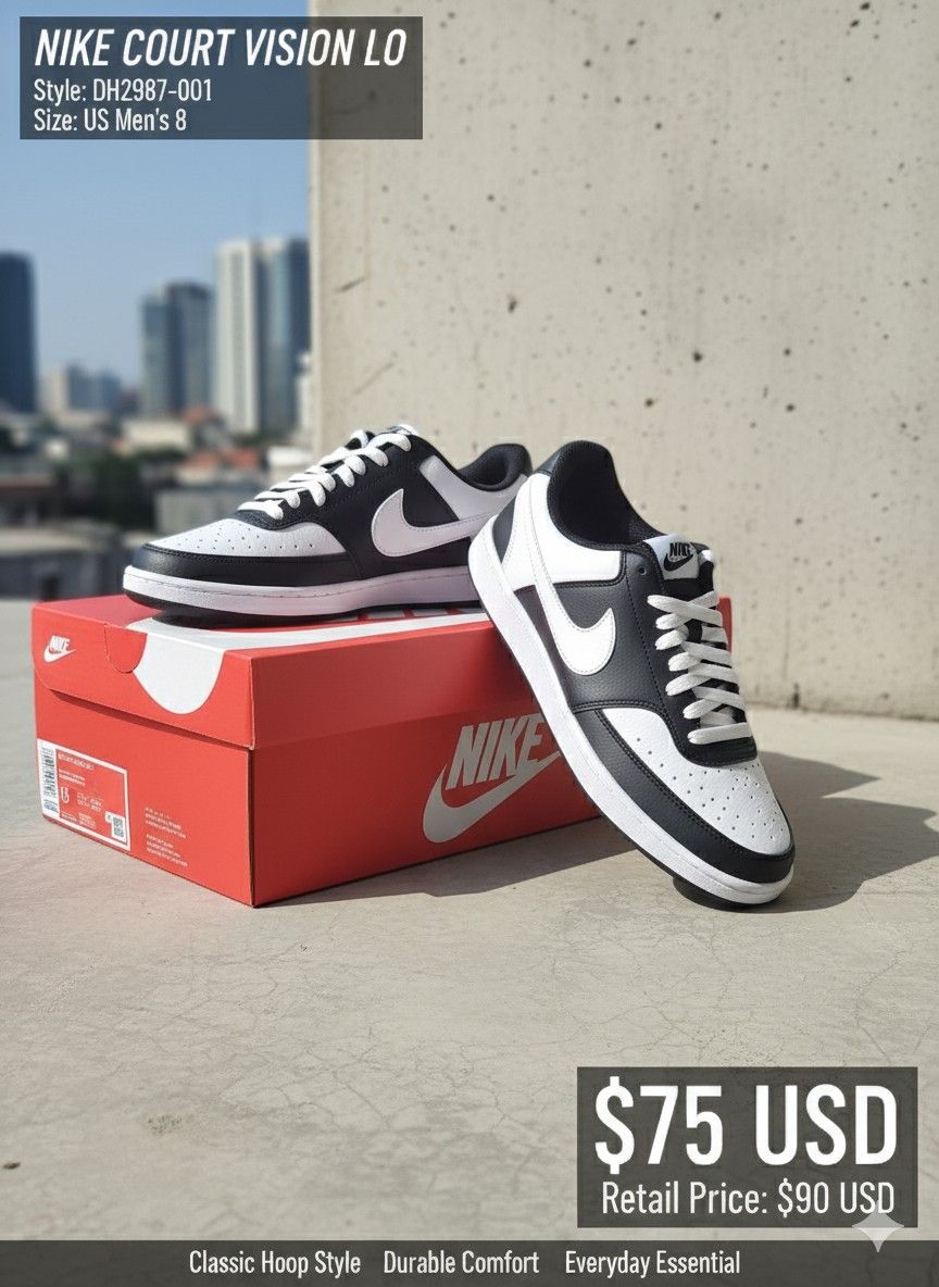 Nike Court Vision LO,black And White,size>8