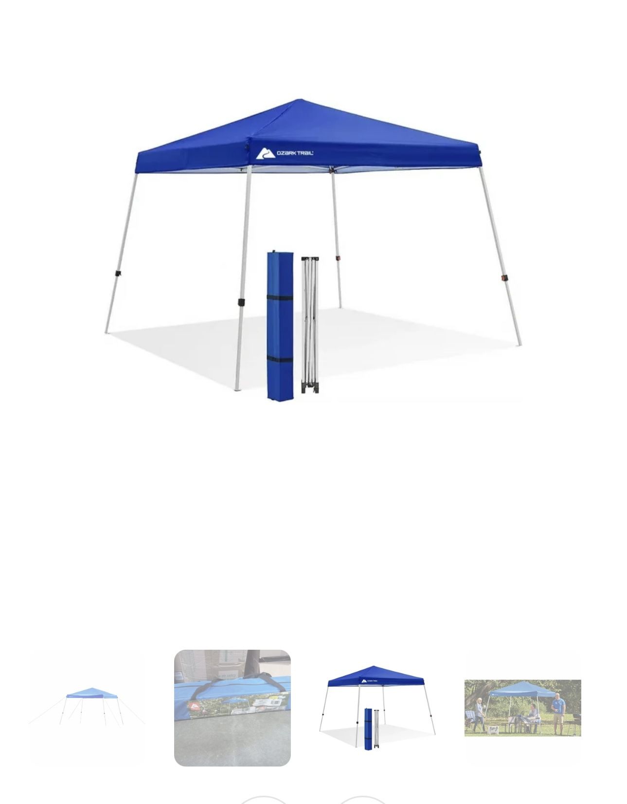 Ozark Trail 10' x 10' Instant Slant Leg Pop-up Canopy, Outdoor Shading Shelter, Blue