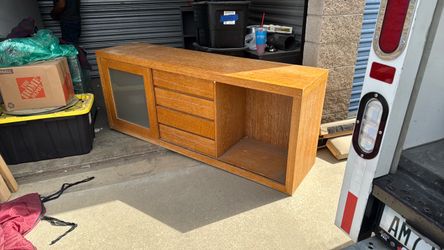 Oak Wood Credenza with Drawers and Cabinet