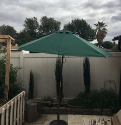 California Umbrella 9' Round Push Lift Umbrella with 1 1/2" Hardwood Pole Olefin Canopy Green Fabric