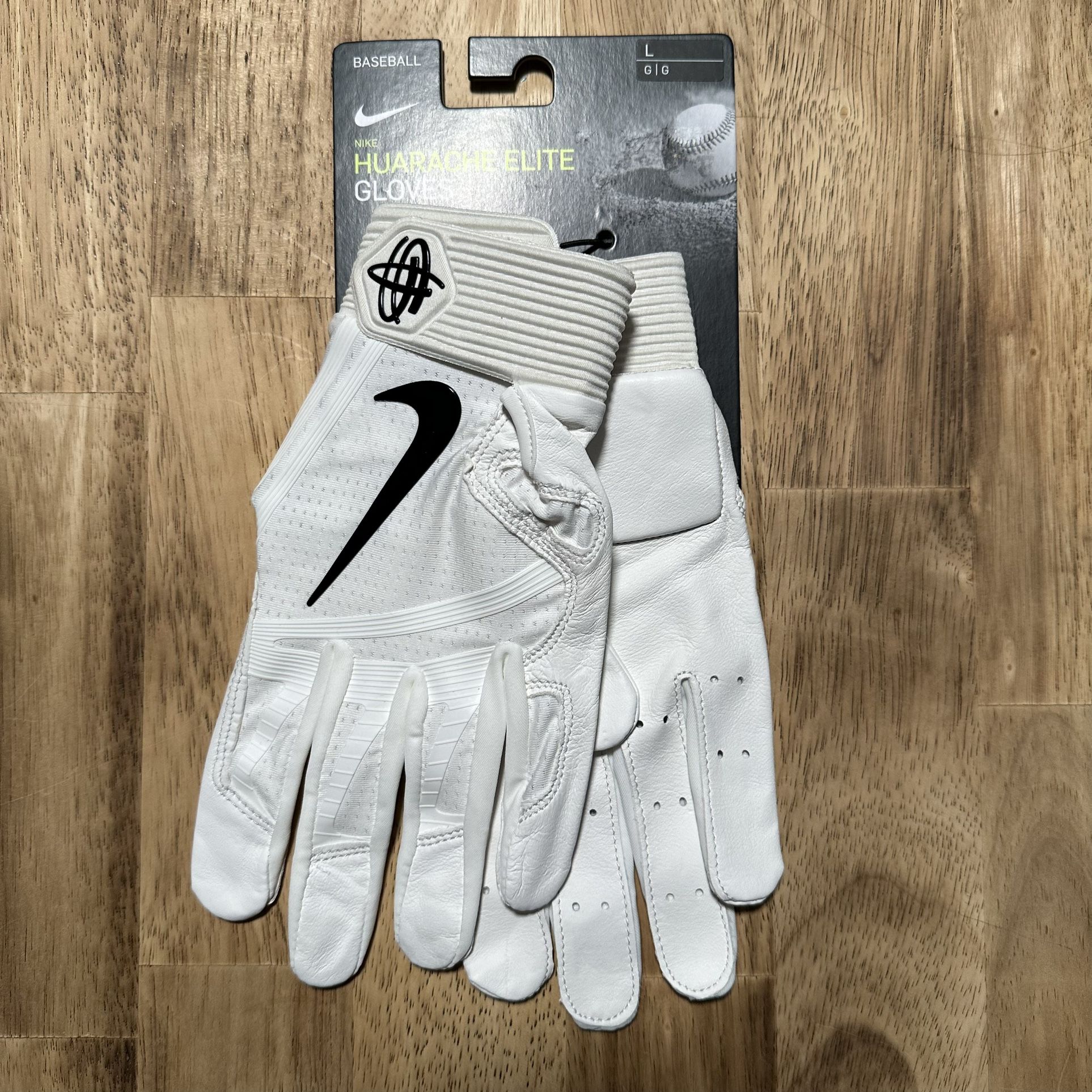 Nike Huarache Elite Batting Gloves Baseball Mens Size L White CT2135-102