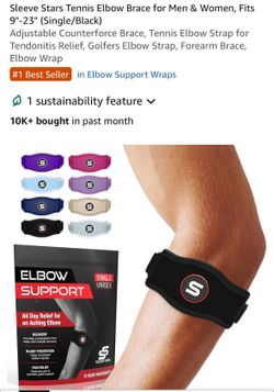 Sleeve Stars Tennis Elbow Brace for Men & Women, Fits 9"-23" (Single/Black)