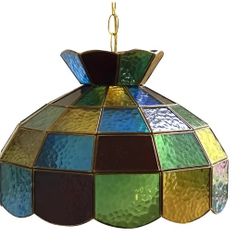 Mid Century Stained Glass Hanging Light 