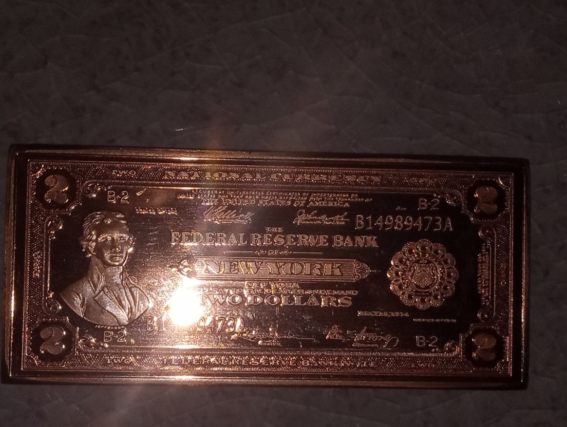 Federal Reserve Bank $2 Copper New York Bar