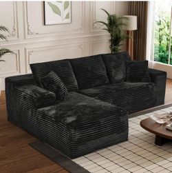 Boneless Couch Modular Sectional Sofa Cloud Couch Oversized Deep-Seat Wide-Wale Corduroy L-Shaped Sectional Couch for Living Room, Apartment and Famil