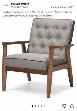 Baxton Studio Sorrento Mid-Century Retro Modern Fabric Upholstered Wooden Lounge Chair, Grey