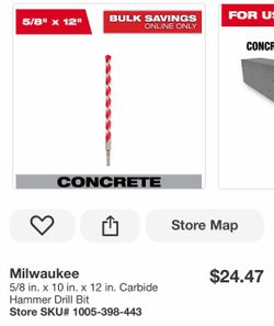 Milwaukee 5/8 in. x 10 in. x 12 in. Carbide Hammer Drill Bit