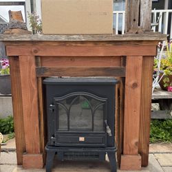 Red stone heater with custom wood  chimney 