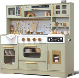 New | Wooden Kids Play Kitchen w/ Stove, Sink & Accessories｜Amazon Retail $159.99