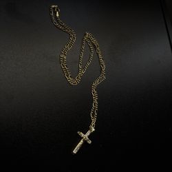 14K Solid Italian Gold - Cross Pendant and chain