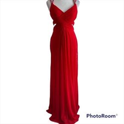 Long Coral Open Back Bedazzled Straps Prom Formal Dress 