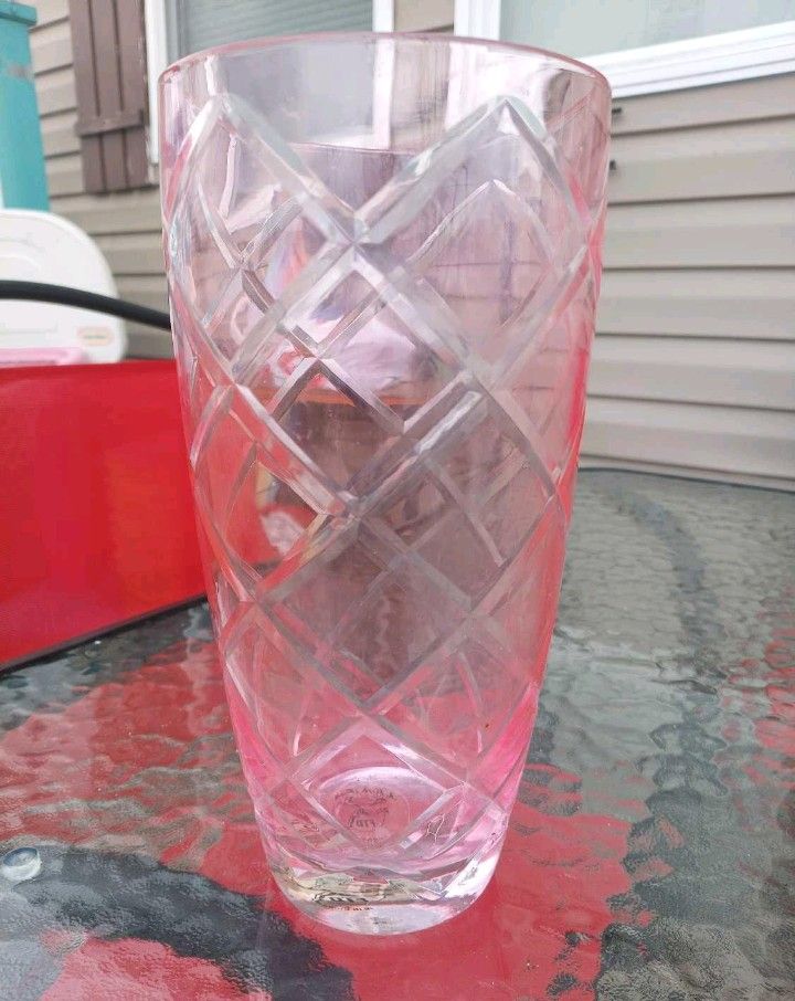VINTAGE FTD PINK DIAMOND PATTERN GLASS VASE