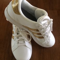 NEW Adidas Grand Court Gold Glitter Stripes Girl Sz 4