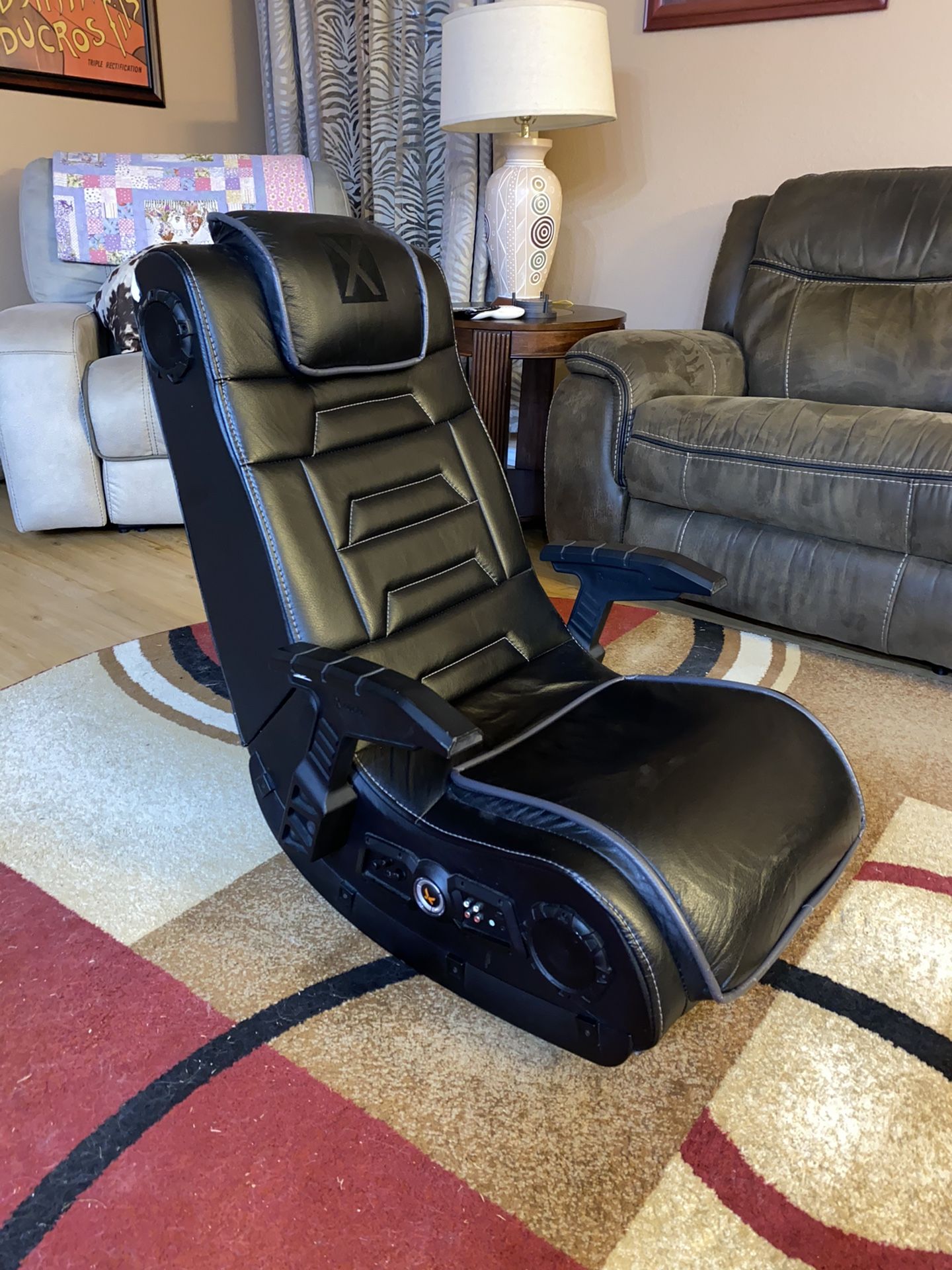 X Rocker Pro Series H3 Black Leather Vibrating Floor Video Gaming Chair with Headrest for Adults, Teens, and Kids - 4.1 High Tech Audio and Wireless