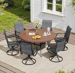 Newly Assembled 7 pcs Outdoor Dining Set Patio Furniture of 6 Patio Swivel Dining Chairs & 50” Table