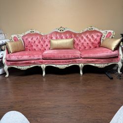  Antique pink velvet sofa