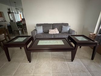 3-Piece Modern Dark Wood Living Room Table Set (Coffee Table + 2 End Tables)