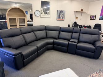 🖤 New Genuine Leather Power Recliner Sectional
