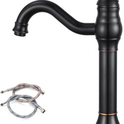 gotonovo Single Handle Vessel Sink Faucet 360° Swivel Bathroom Faucet One Hole Farmhouse Lavatory Vanity Faucet Bowl Sink Mixer Tap with Pop Up Drain,