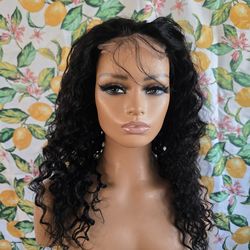 22" human hair wig black deep curl  wave  5x5 lace front  new