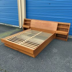Mid Century Modern Danish Teak Queen Size Bedframe With Nightstands