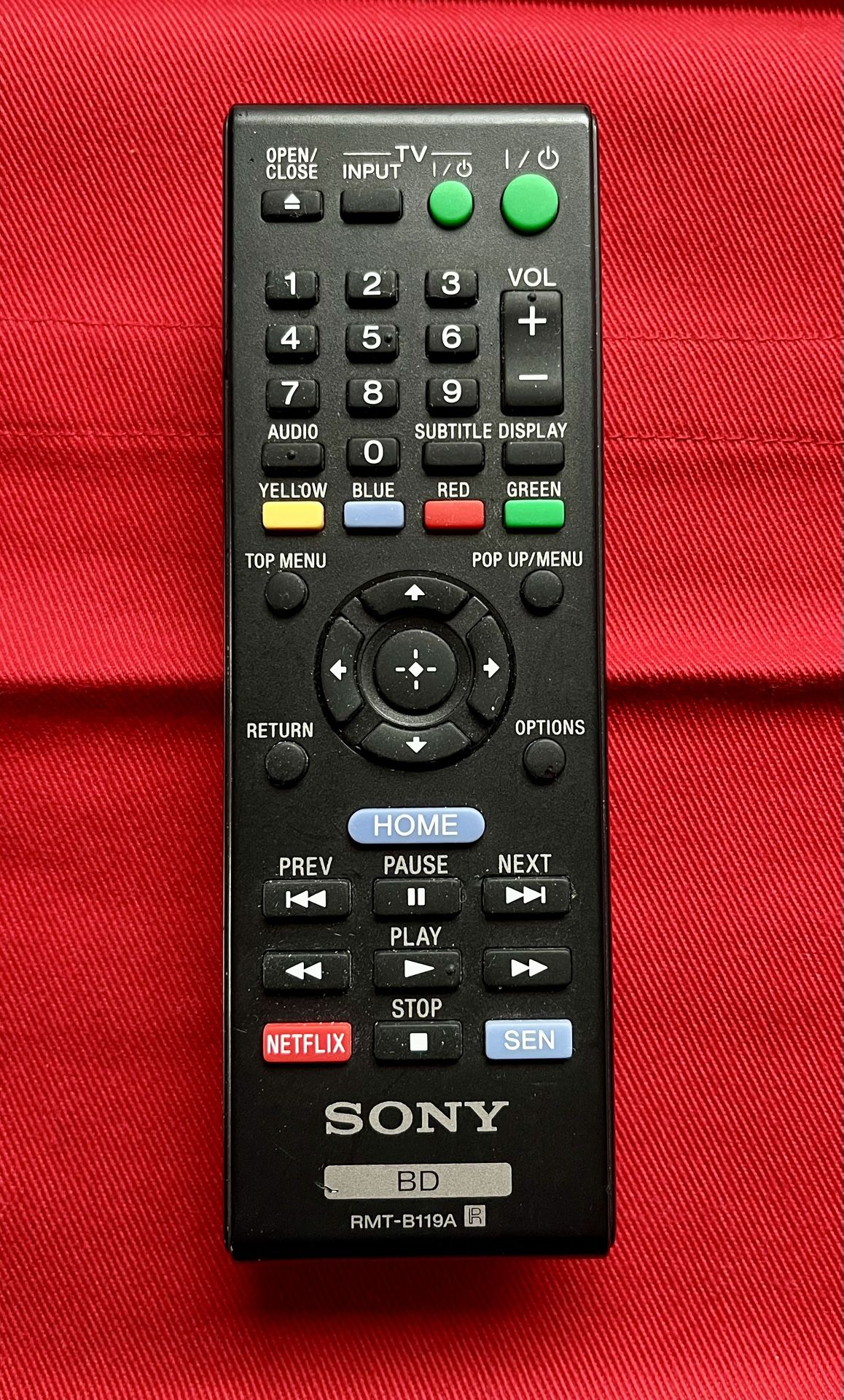 Sony RMT-B119A Remote Control for Blu-ray Player Genuine OEM