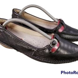 PIKOLINOS WOMAN SHOES BLACK LEATHER LOAFERS SIZE 39 /8 MONK BUCKLE
