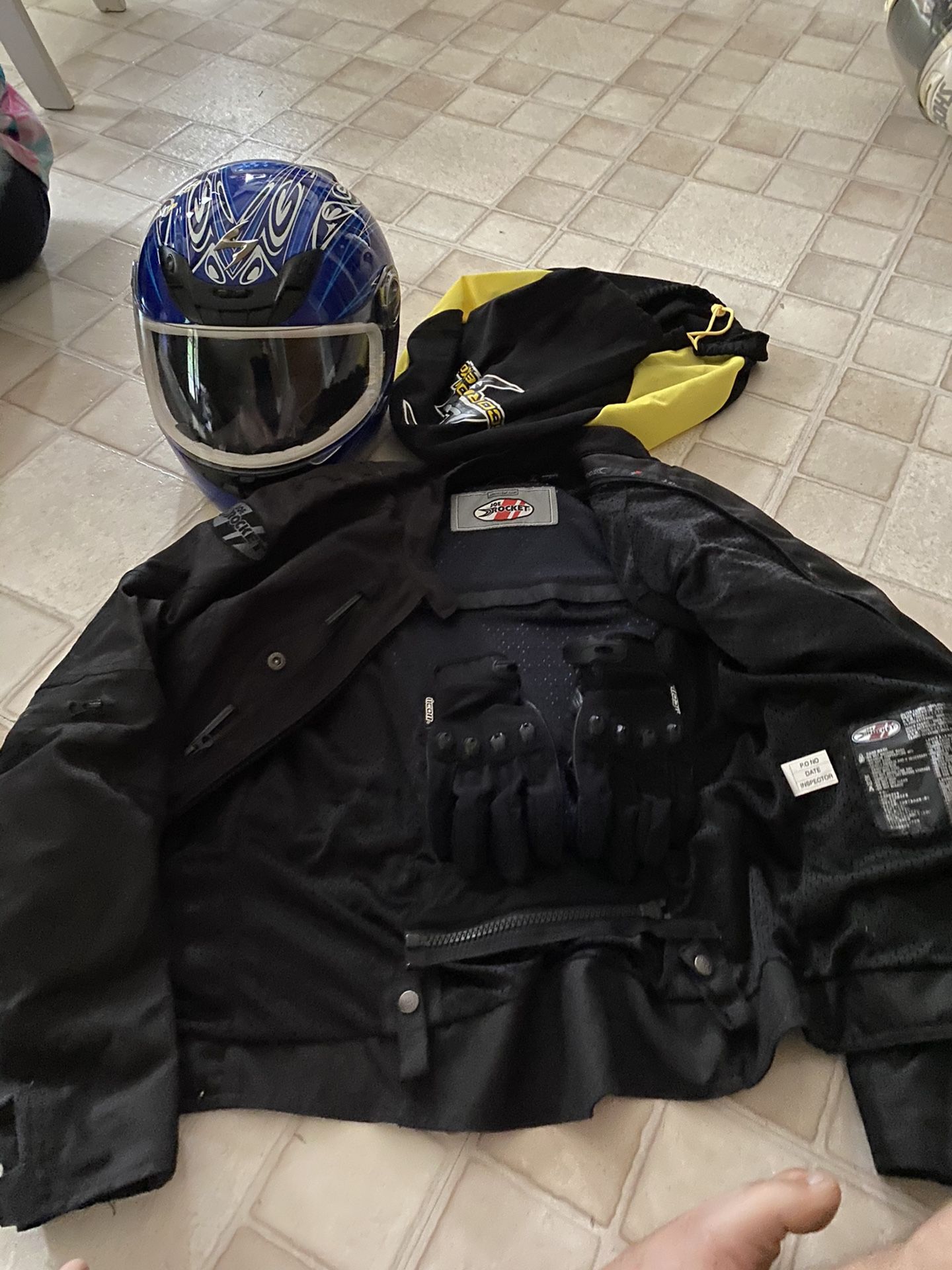 Women’s motorcycle helmet gloves and jacket asking 100
